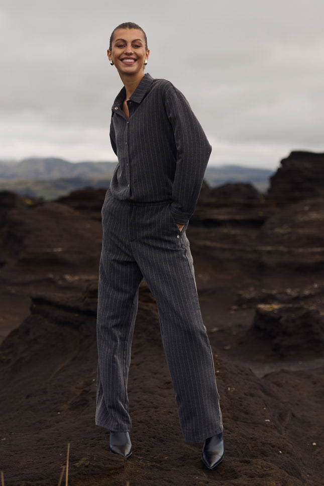 Broek Fenna Stripe Strass Antracite NKF09032