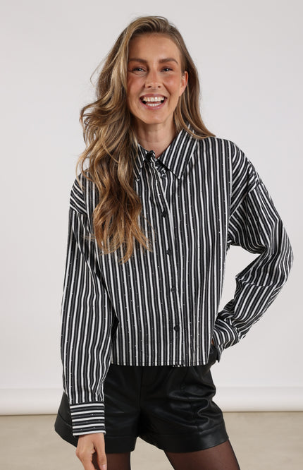 Blouse Tessa Strass Offwhite Black NKF02015