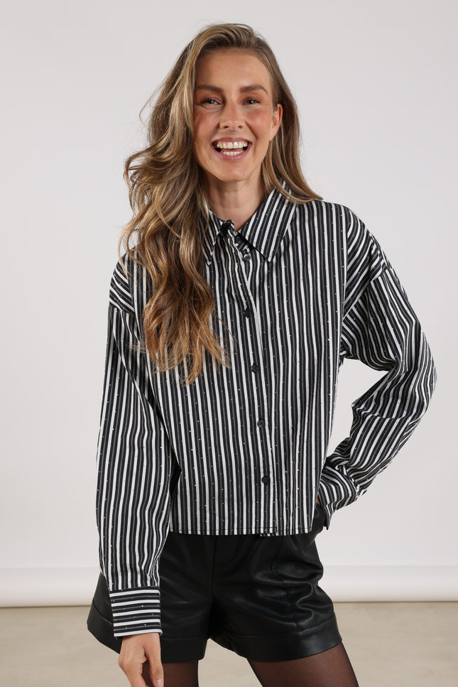 Blouse Tessa Strass Offwhite Black NKF02015