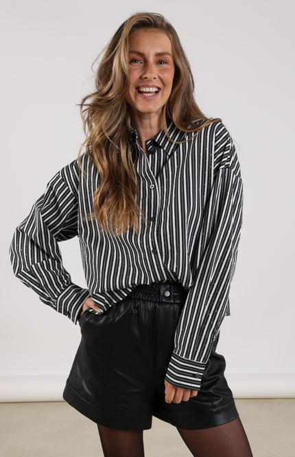 Blouse Tessa Strass Offwhite Black NKF02015