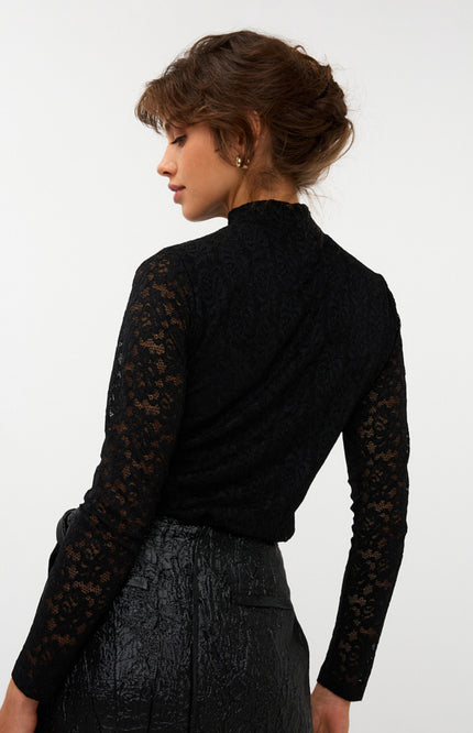 EsQualo Top Lace Lurex Stretch Black W25.30713 Stretchshop.nl