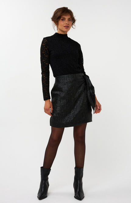 EsQualo Top Lace Lurex Stretch Black W25.30713 Stretchshop.nl