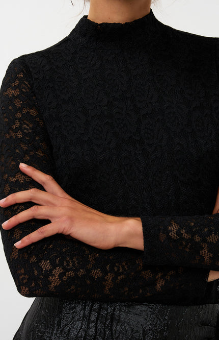 EsQualo Top Lace Lurex Stretch Black W25.30713 Stretchshop.nl