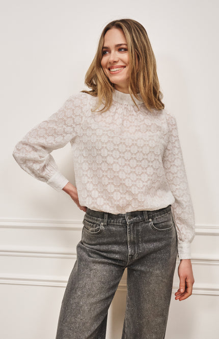 Blouse Turtle Neck Plumetis Offwhite W25.28700
