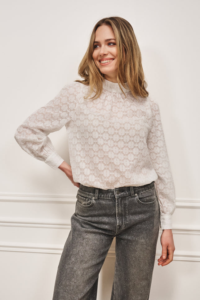 Blouse Turtle Neck Plumetis Offwhite W25.28700