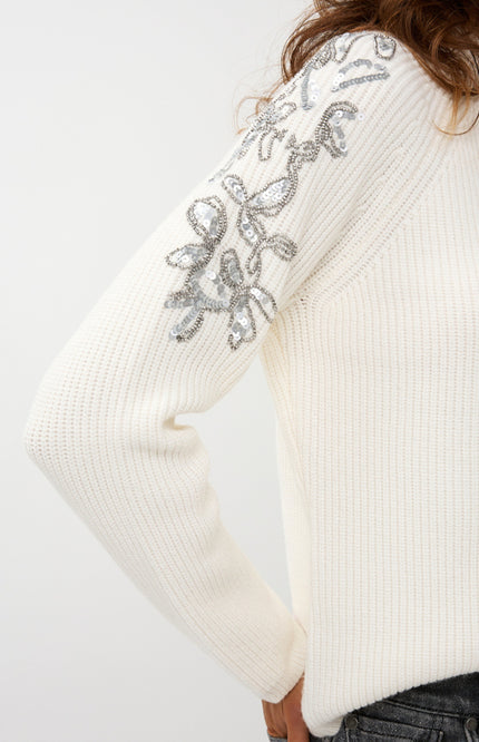 Sweater Rib Shoulder Sequins Offwhite W25.27712