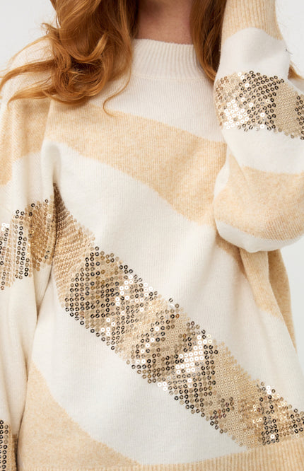 Sweater Diagonal Sequins Offwhite Sand W25.27705