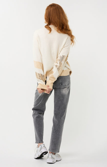 Sweater Diagonal Sequins Offwhite Sand W25.27705