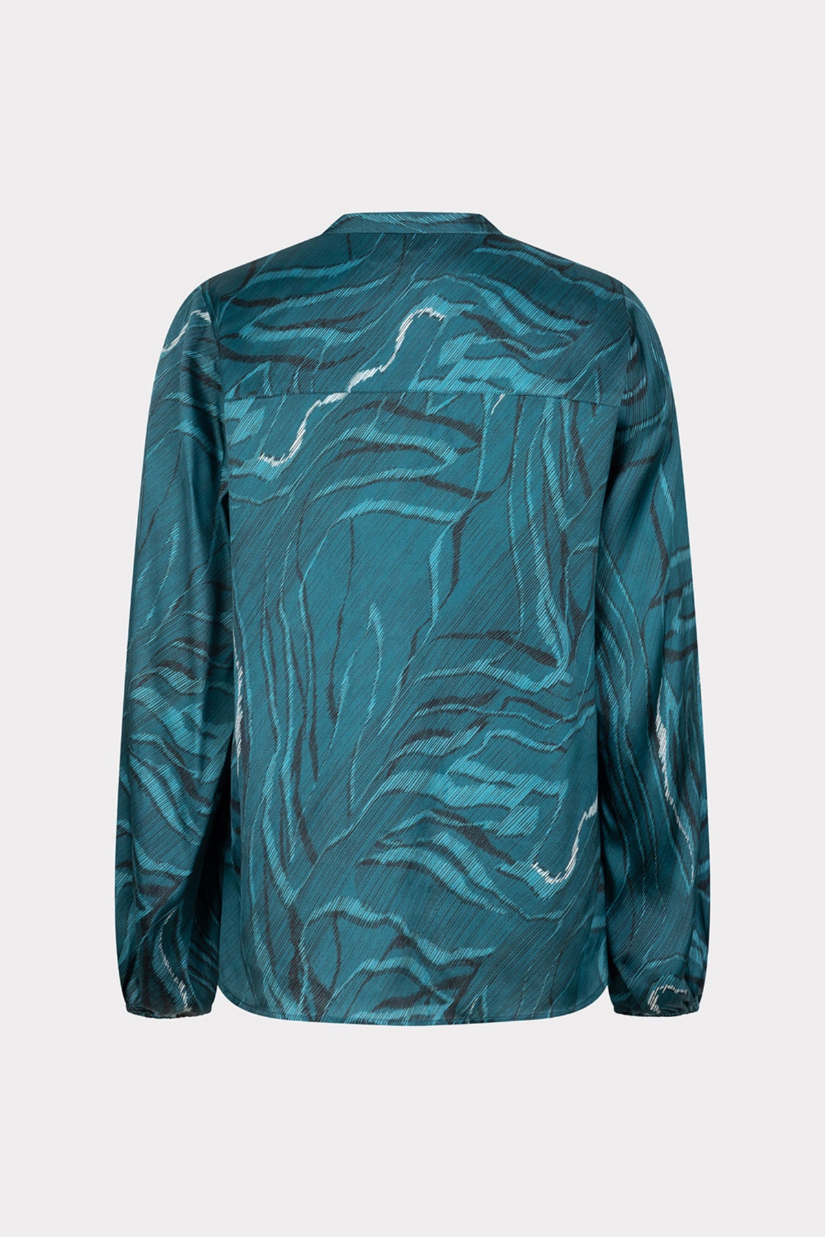 Crème gekleurde blouse van EsQualo met kristalpatroon en waveprint, korte mouwen en losvallende pasvorm.