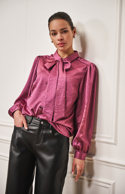 Blouse Bow Rhinestones Maroon W25.14713