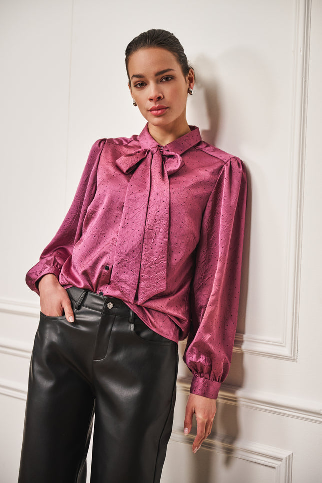 Blouse Bow Rhinestones Maroon W25.14713