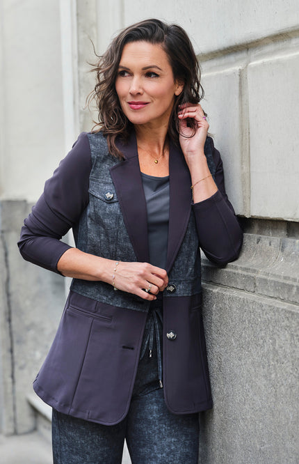 Bonded Travel Blazer Black Dark Grey Stone Foil Print 202706