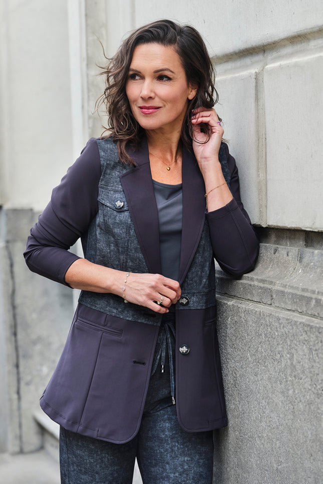 Bonded Travel Blazer Black Dark Grey Stone Foil Print 202706