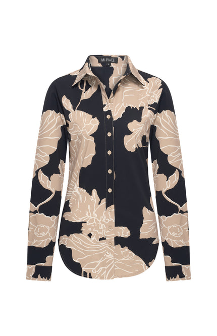 Travel Blouse Big Flower Print Black 60840