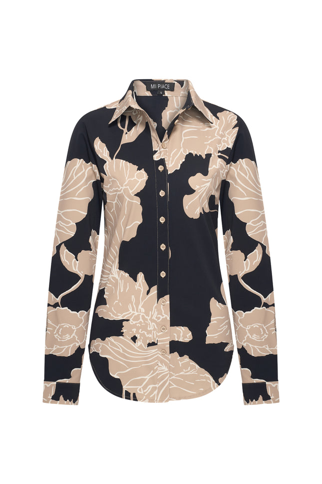 Travel Blouse Big Flower Print Black 60840