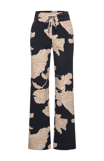 Travel Broek Flared Big Flower Print Black 202089
