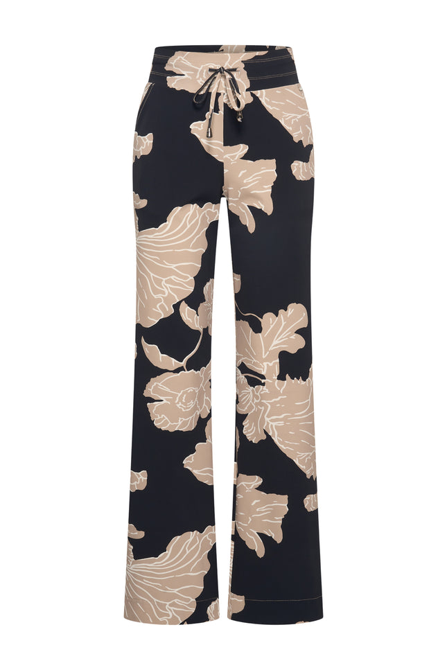 Travel Broek Flared Big Flower Print Black 202089