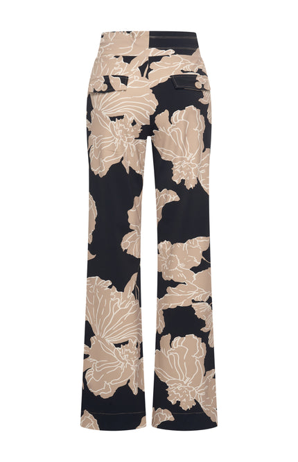 Travel Broek Flared Big Flower Print Black 202089