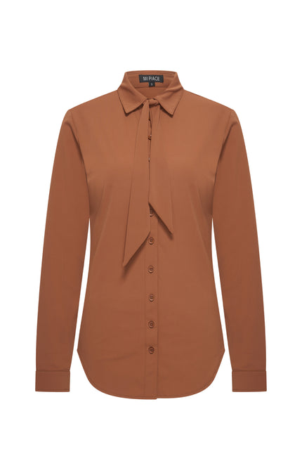 Travel Blouse Bow Caramel 202709