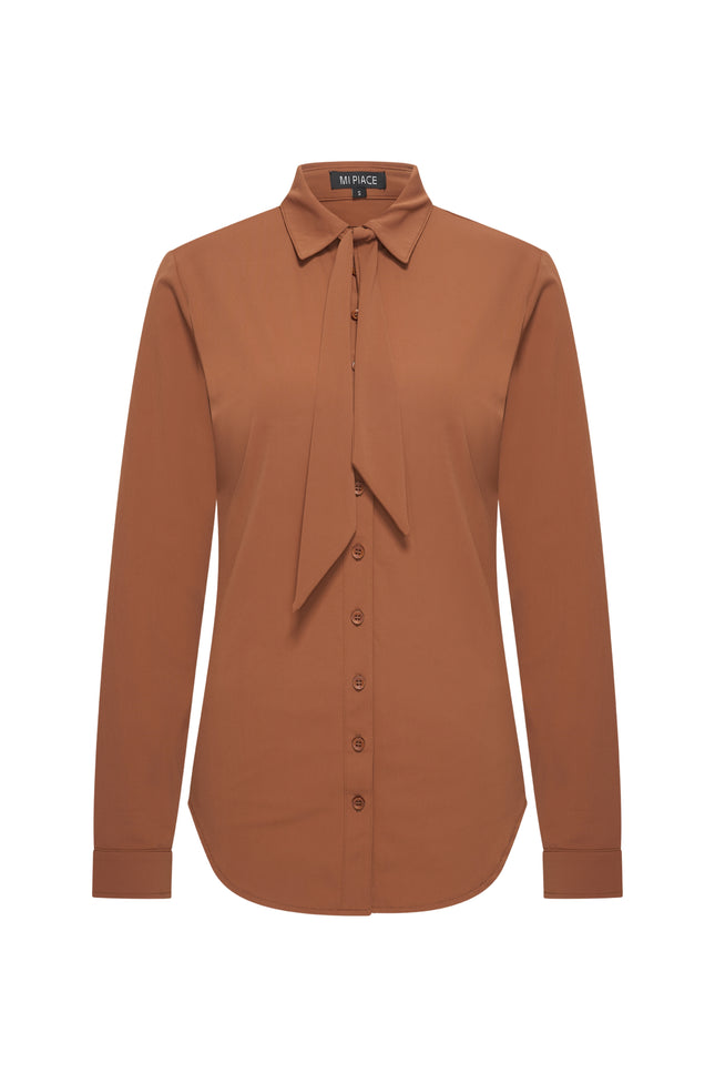 Travel Blouse Bow Caramel 202709