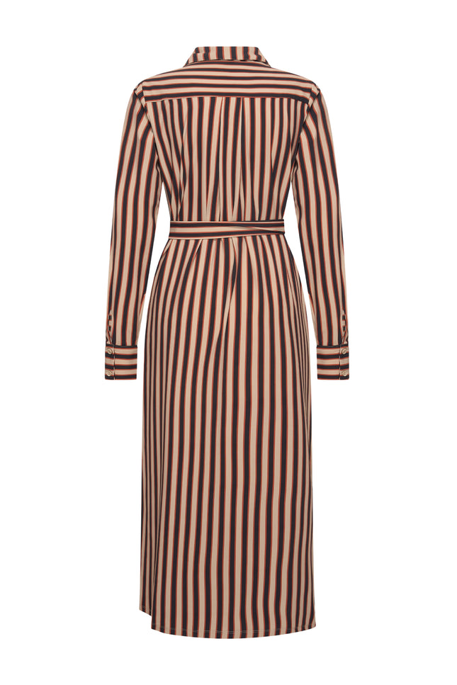 Mi Piace Travel Jurk Stripe Print Espresso Latte 202710 Stretchshop.nl