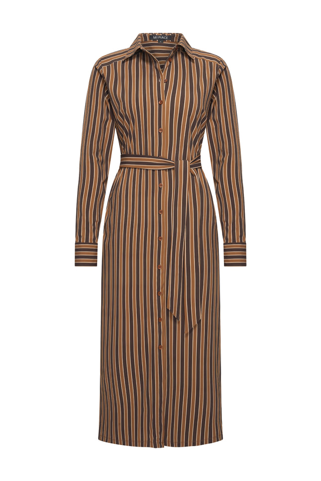 Travel Jurk Stripe Print Espresso Caramel 202710