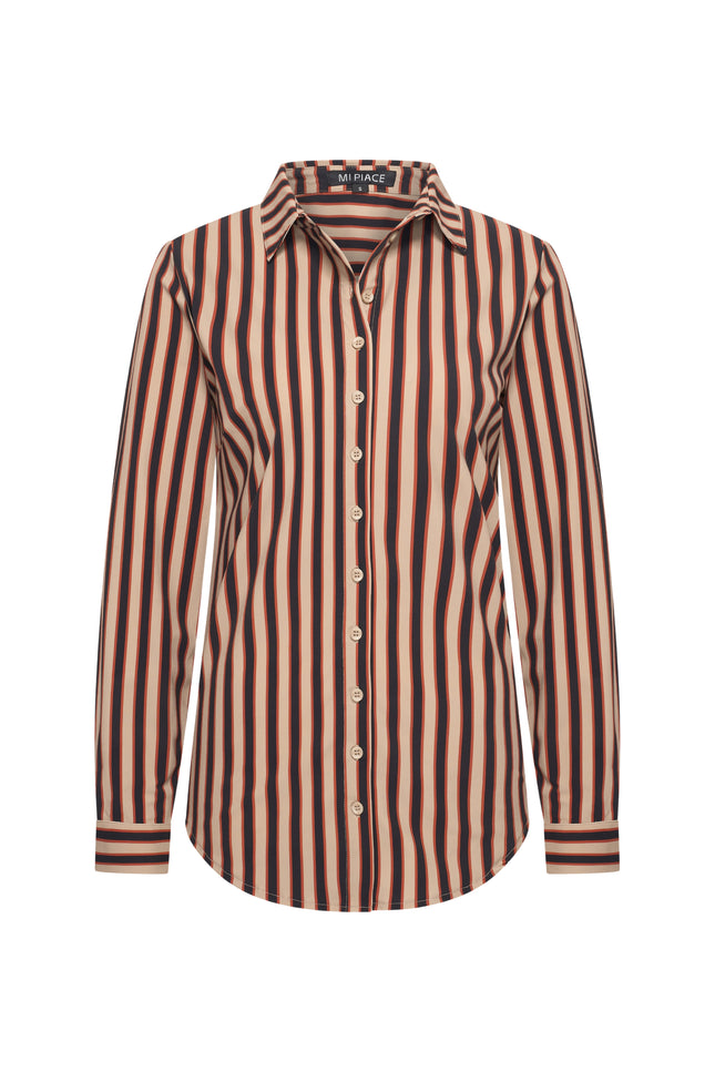 Travel Blouse Stripe Print Espresso Latte 202711
