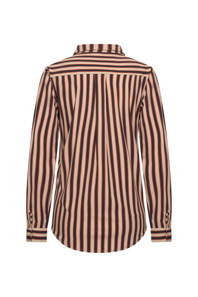 Travel Blouse Stripe Print Espresso Latte 202711