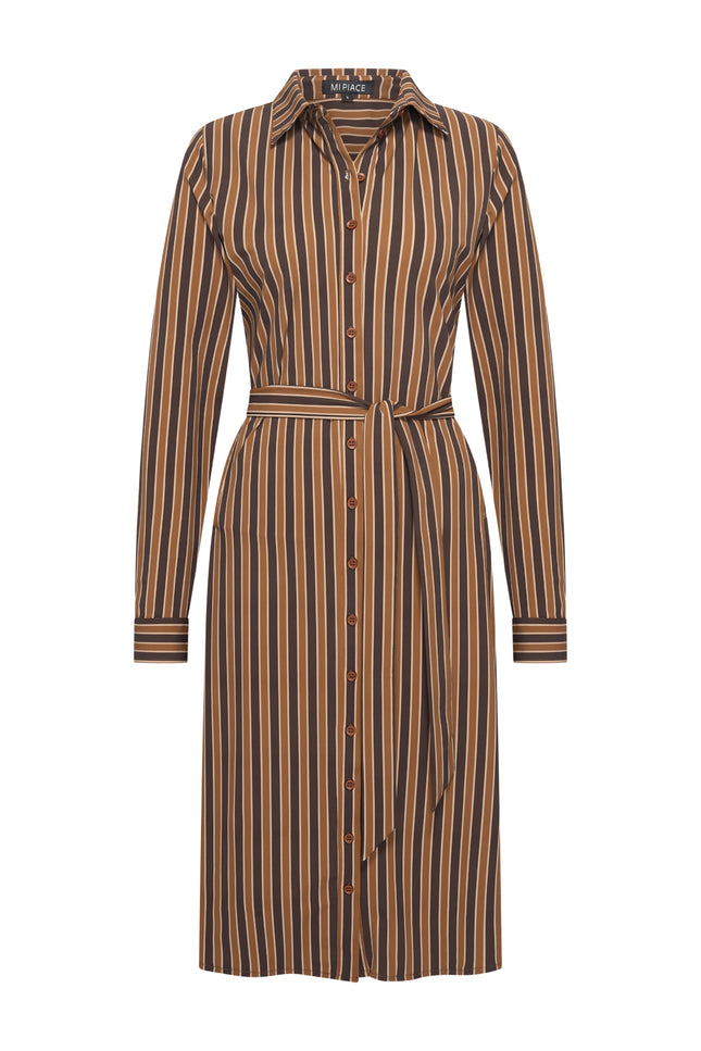 Travel Jurk Stripe Print Espresso Caramel 202733