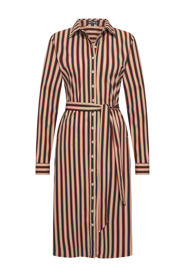 Travel Jurk Stripe Print Espresso Latte 202733
