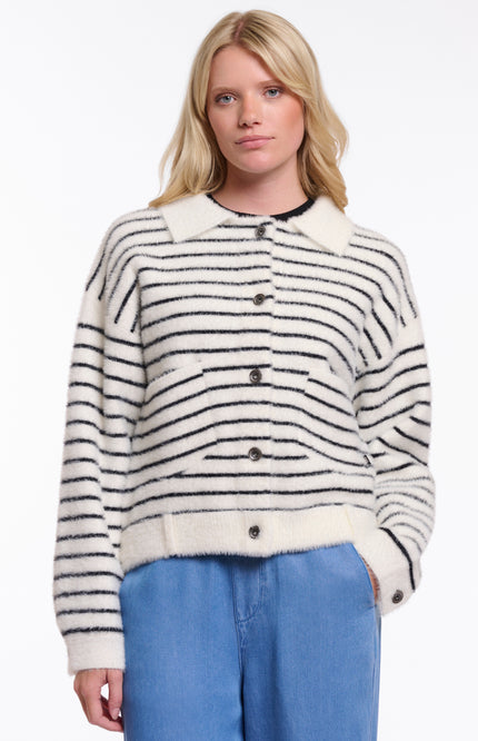 Rino & Pelle Jacket Bubbly Black White Striped Stretchshop.nl