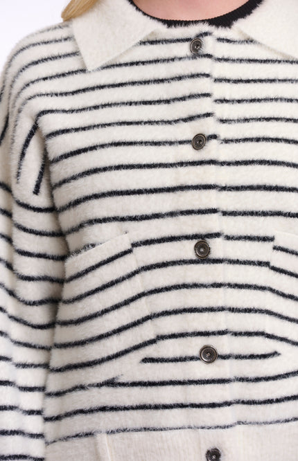 Rino & Pelle Jacket Bubbly Black White Striped Stretchshop.nl