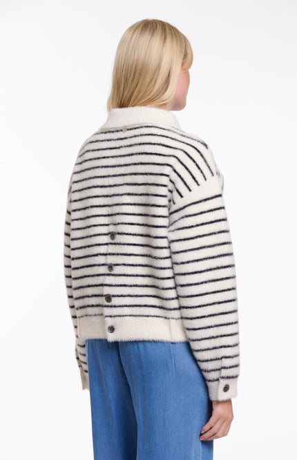 Rino & Pelle Jacket Bubbly Black White Striped Stretchshop.nl