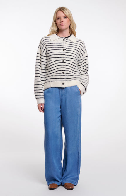 Rino & Pelle Jacket Bubbly Black White Striped Stretchshop.nl