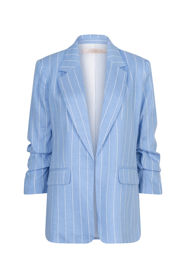 EsQualo Blazer Linen Stripe Pacific Blue SP26.17005 Stretchshop.nl
