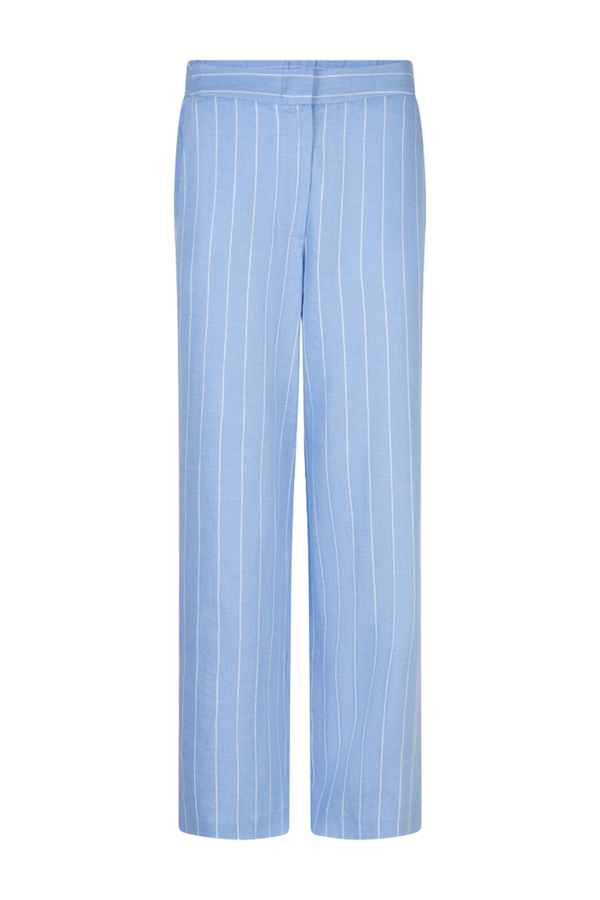 Linnen broek in Pacific Blue van EsQualo, met een losse pasvorm en elastische taille, gedragen door een model.