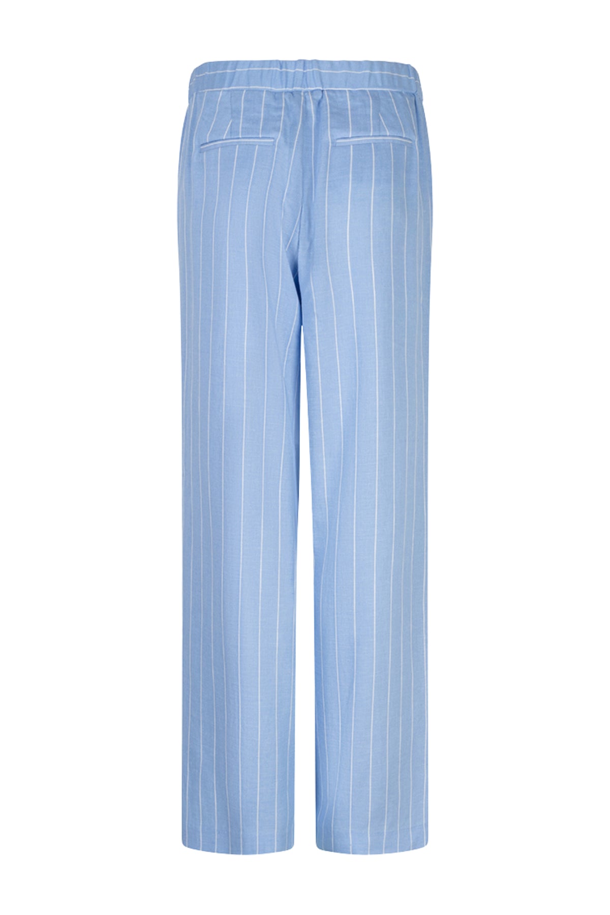 Linnen broek in Pacific Blue van EsQualo, model Larissa, getoond met een casual pasvorm en elastische tailleband.