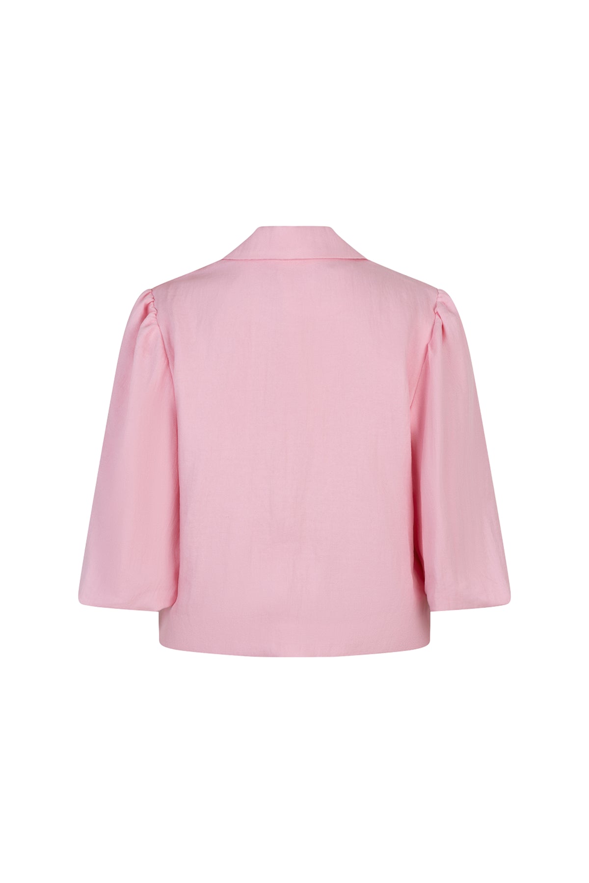 Lieve getailleerde EsQualo blazer in twill met cropped pasvorm en puffy mouwen, bloemenprint in romantische rozenkleur.
