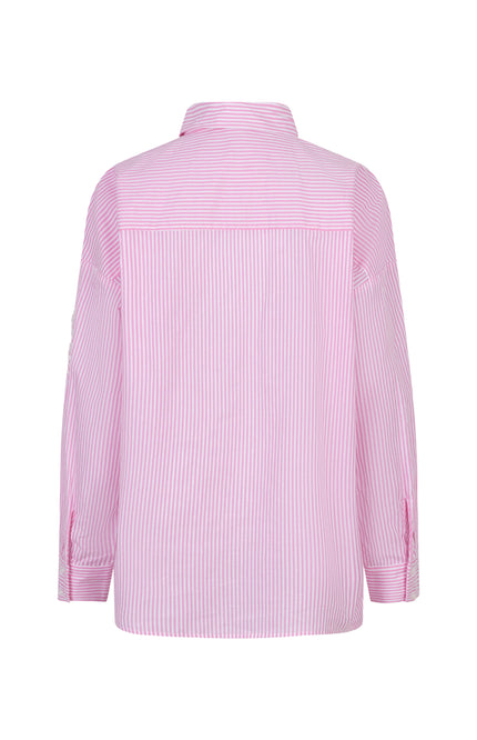 EsQualo Blouse Striped Flower Patch White Pink SP26.14028 Stretchshop.nl