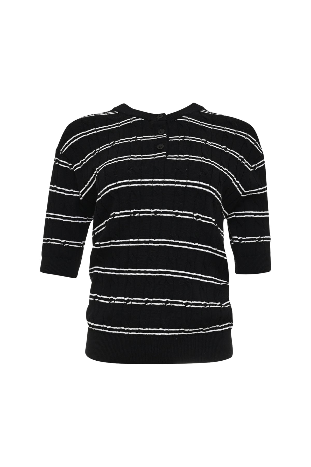 Zwart en offwhite top van Maicazz & Zizo, model Suez, met subtiele details en een casual pasvorm.