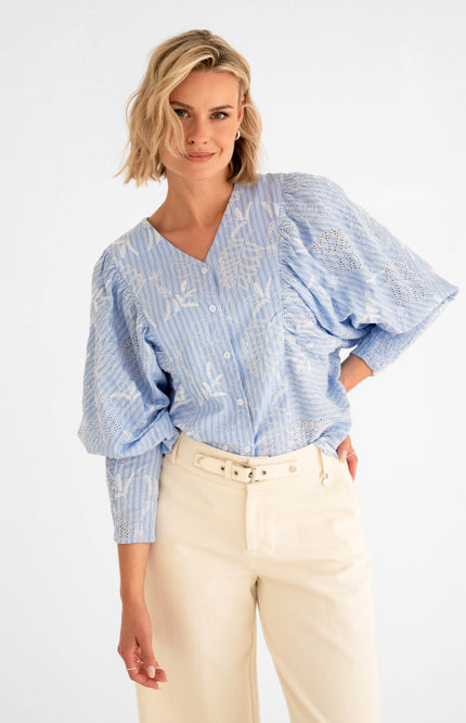 Maicazz Blouse Shanghai Blue Stripe Stretchshop.nl
