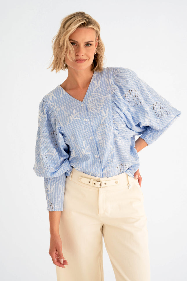 Maicazz Blouse Shanghai Blue Stripe Stretchshop.nl