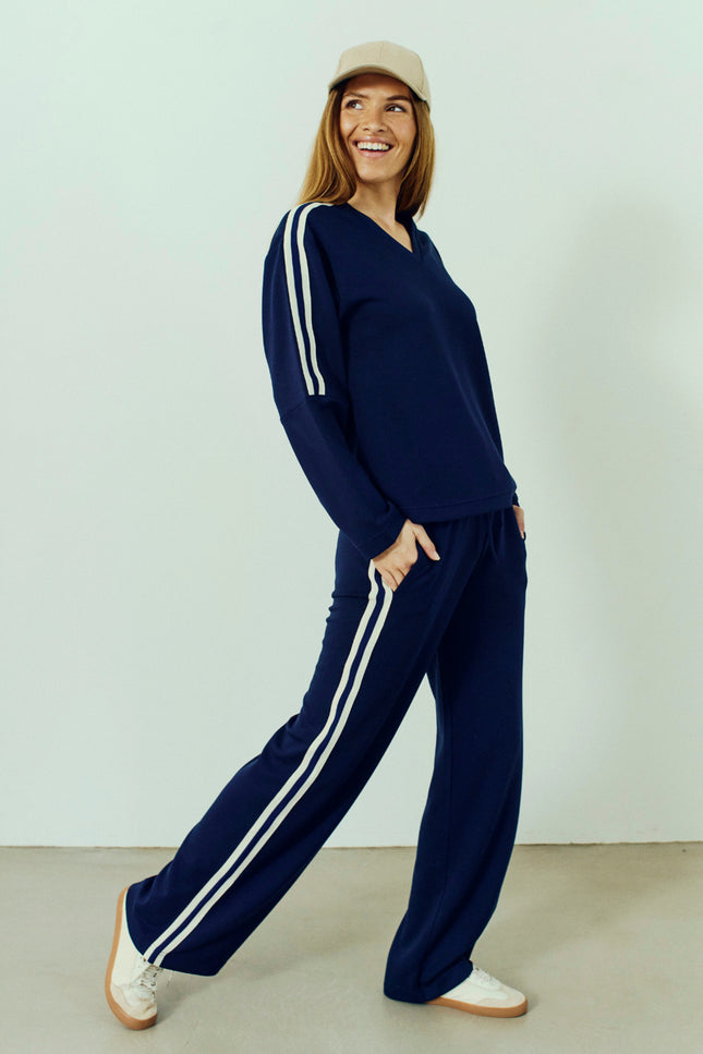 Freequent Broek Fqlucinda Navy Blazer Star Offwhite 207444 Stretchshop.nl