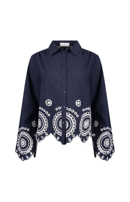 Nukus Anna Blouse Embroidery Navy NKS02198 Stretchshop.nl