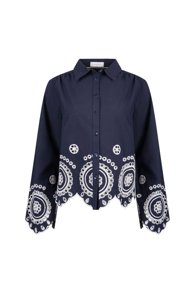 Nukus Anna Blouse Embroidery Navy NKS02198 Stretchshop.nl