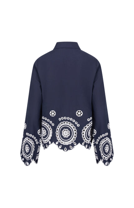 Nukus Anna Blouse Embroidery Navy NKS02198 Stretchshop.nl