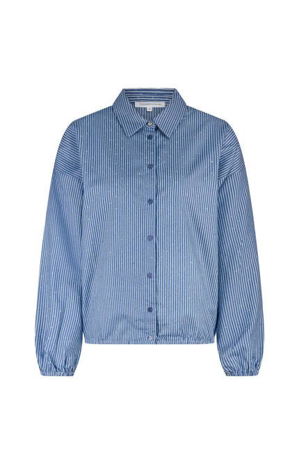 Tramontana Blouse Striped Rhinestones Mid Blue C02-19-301 1 Stretchshop.nl