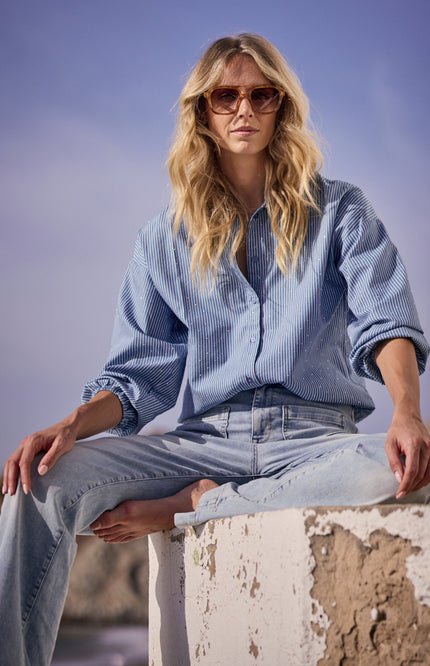 Tramontana Blouse Striped Rhinestones Mid Blue C02-19-301 1 Stretchshop.nl