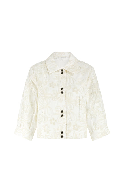 Tramontana Jacket Embroidered Denim Offwhite C38-19-801 2 Stretchshop.nl