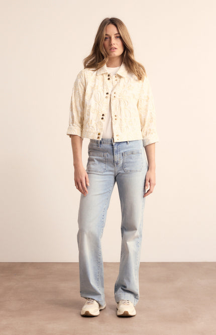 Tramontana Jacket Embroidered Denim Offwhite C38-19-801 2 Stretchshop.nl